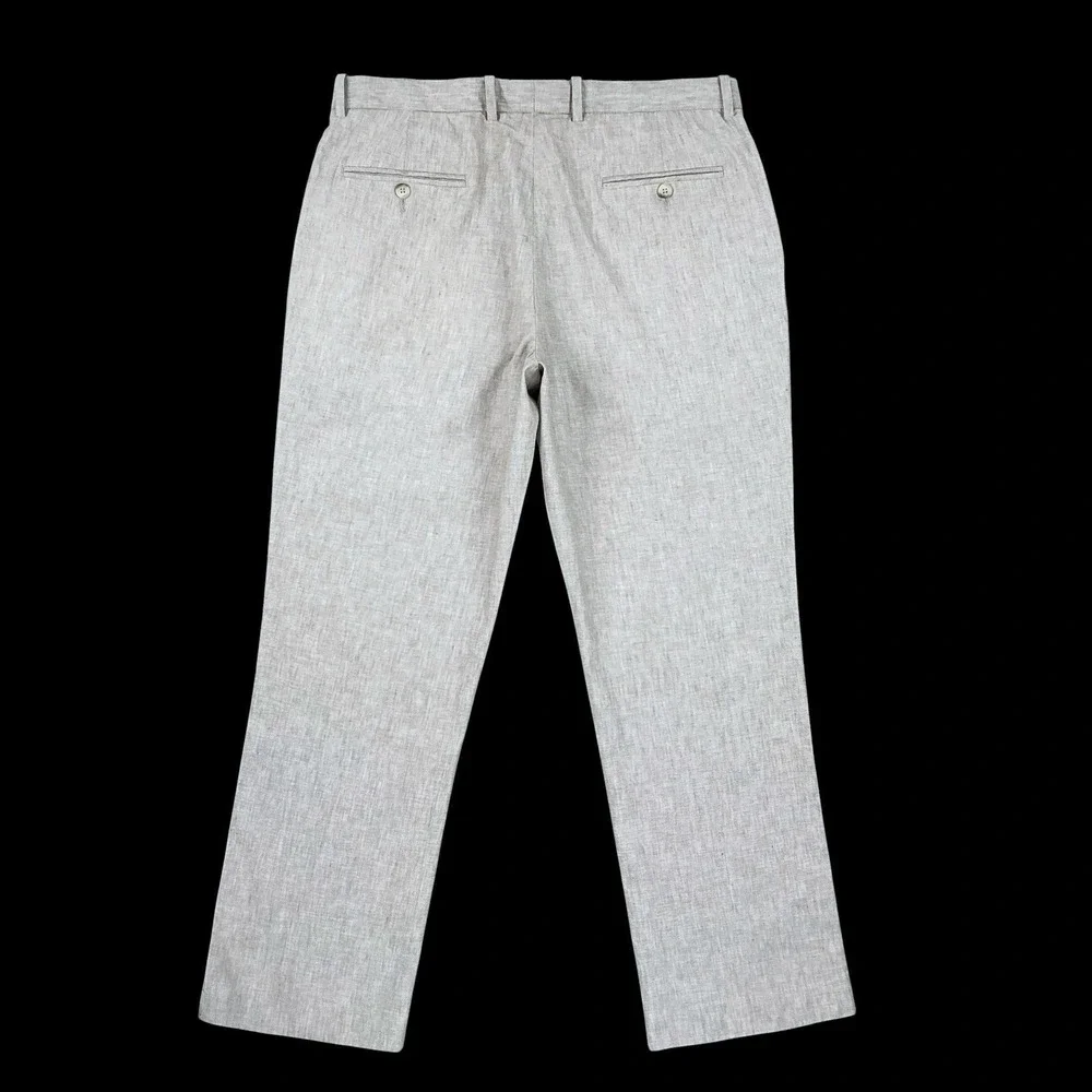 Perry Ellis Pants Men 34x30 (ACTUAL 34x29) Beige Linen Blend Straight Trousers